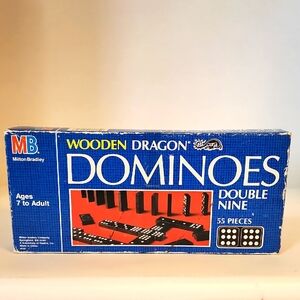 Vintage 1983 Wooden Dragon Dominoes Double Nine Milton Bradley MB Complete
